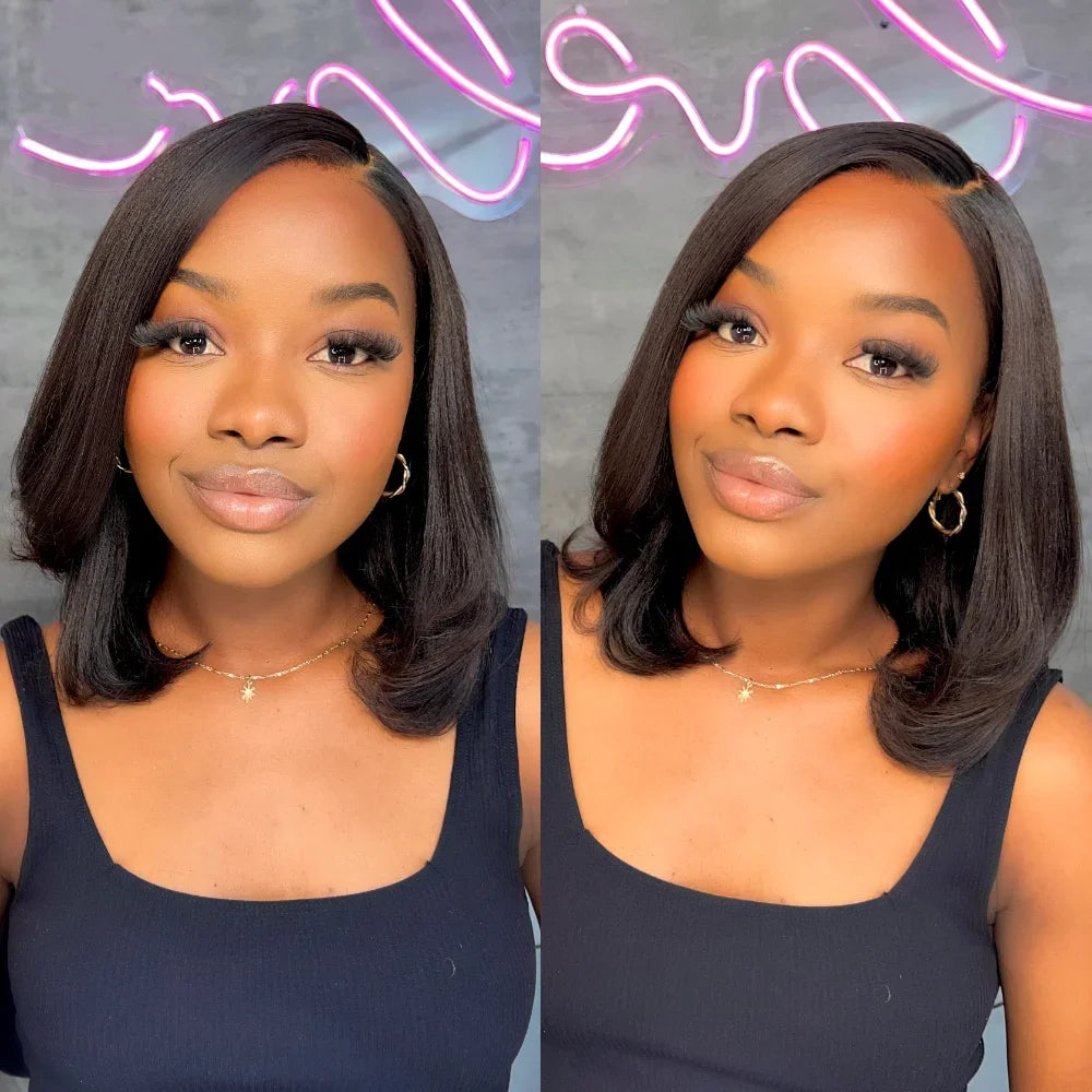 Yaki Straight Human Hair Wigs Pre Cut 13x4 HD Lace Front Wig Bye Bye Knots 200% Density Human Hair Wig Pre Plucked With Baby