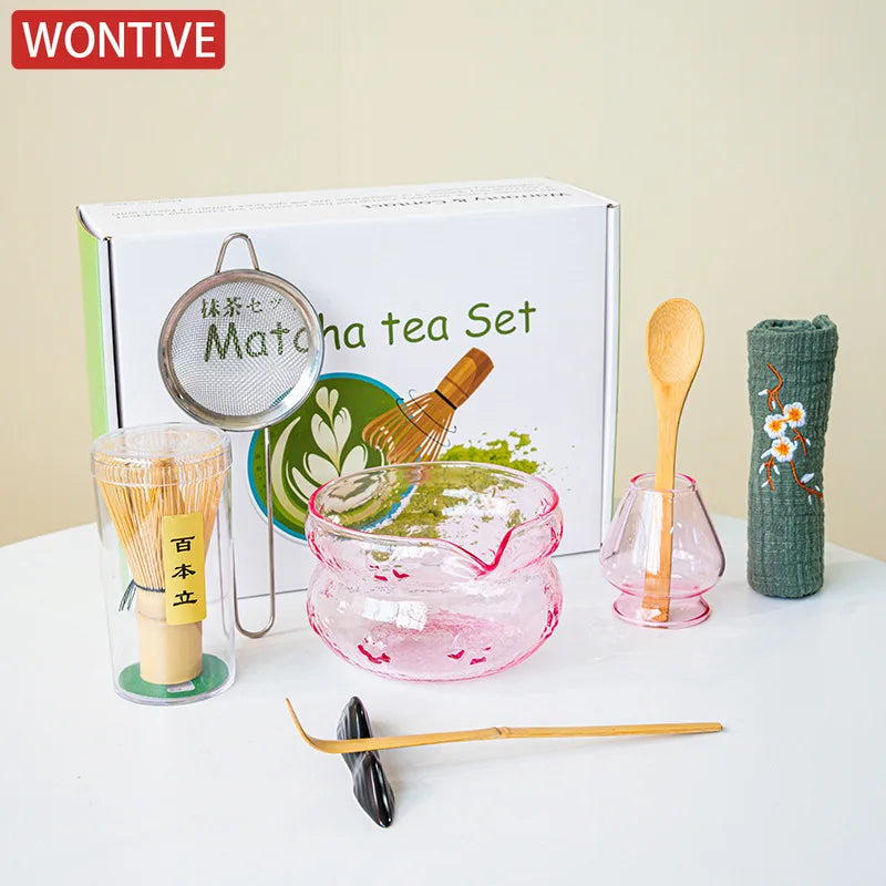 Pink and Purple Glass Matcha Matcha Bowl Heat-resistant Kung Fu Tea Set Accessories Ceremonial Matchas Mixing Bowl Kitchen tools