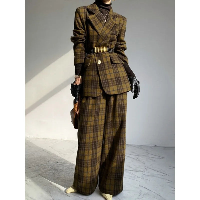 Tinaa Woolen Blend Plus Size Jackets Womens 2025 Winter Warm Plaid Lapel Notch Collar Long Sleeve Office Lady Outerwear 184064 - Kimlud