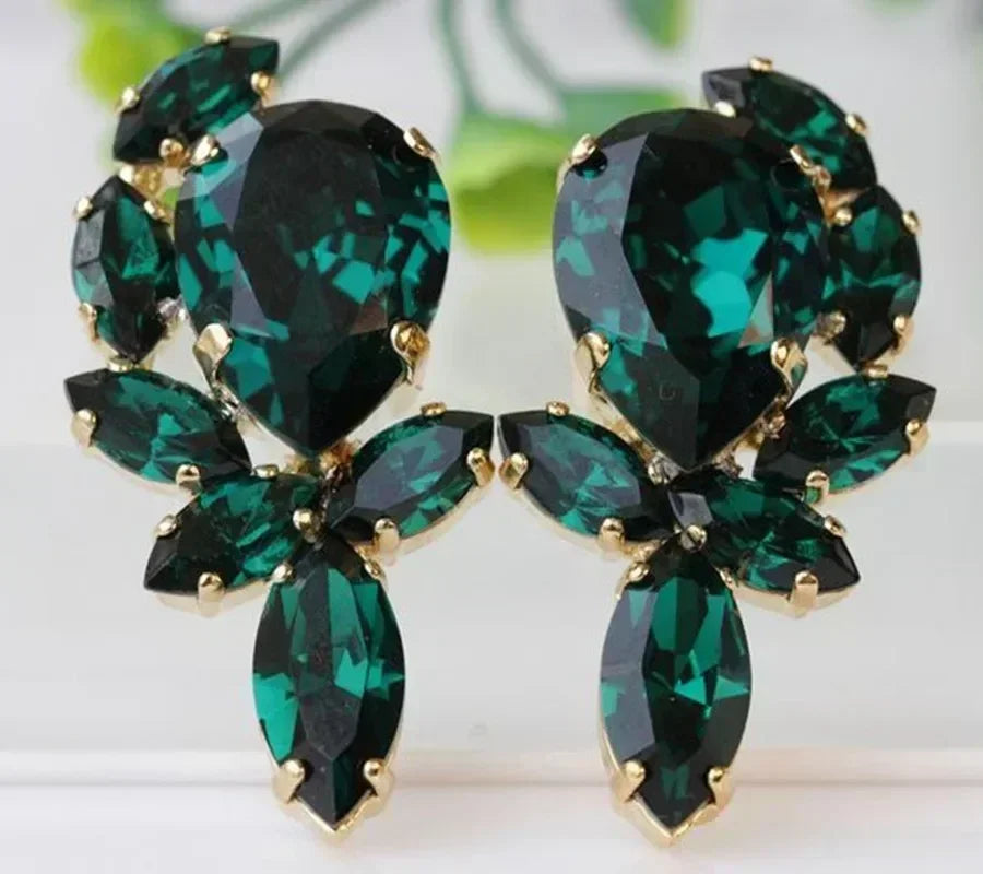 Fashionable Banquet Elegant Emerald Cubic Zirconia Earrings, High-end Inlaid Wedding Style Swaying Jewelry Accessories |...