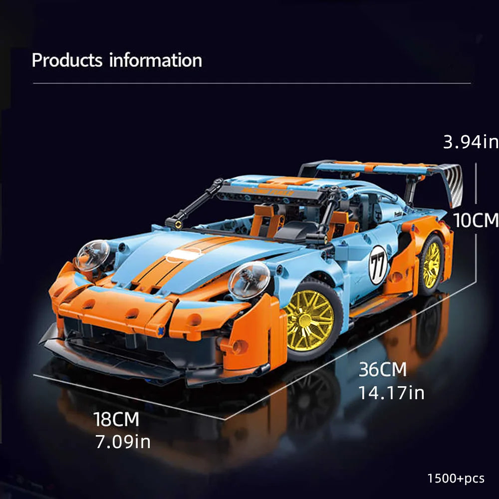 1:14 orange-blue building block supercar, ABS plastic assembly car model, birthday/Christmas/Halloween/Thanksgiving gift