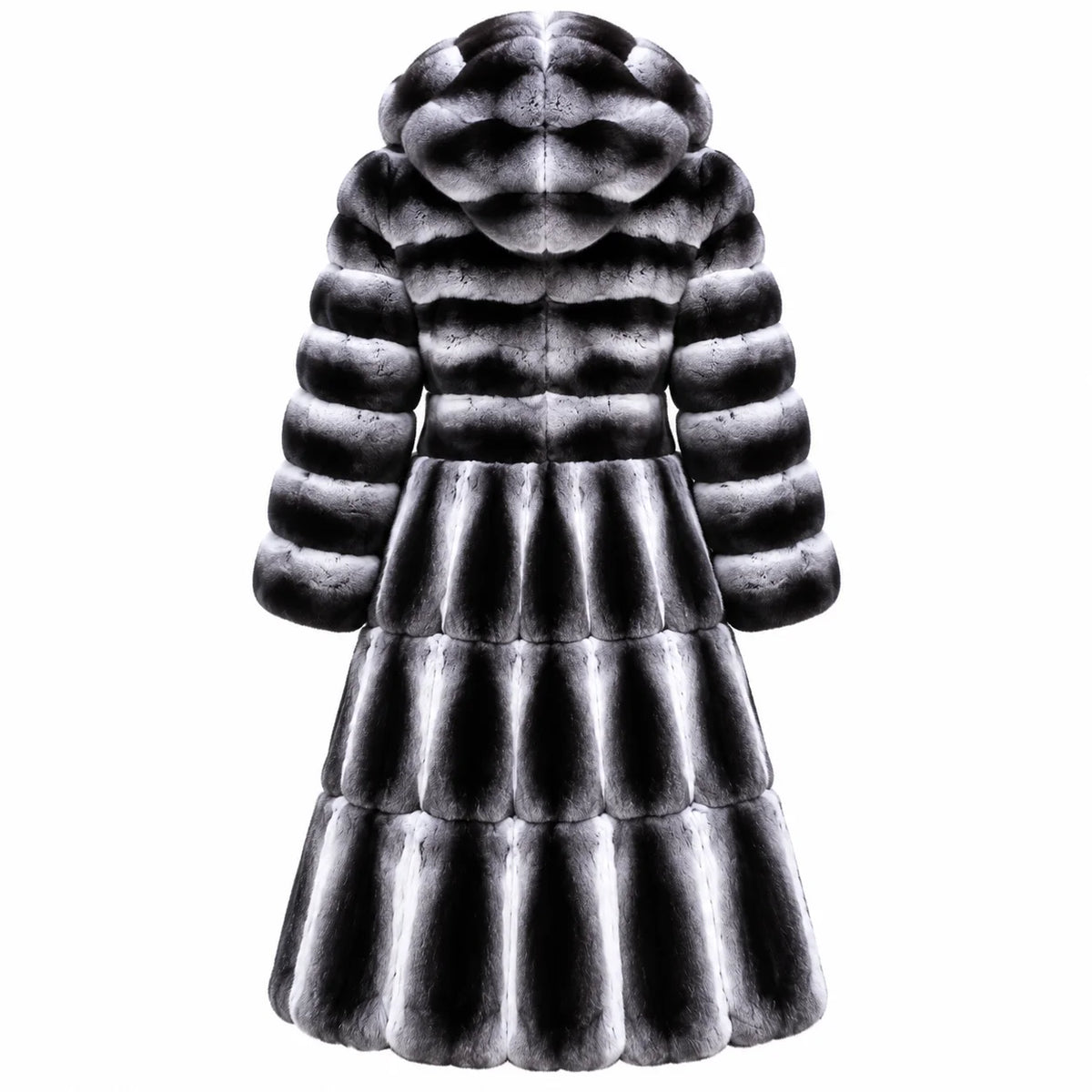 Women's Luxury Long Fur Coat Hooded Black Grey Gradient Winter Warm Thick Plush Jacket Elegant Fashion Outerwear
