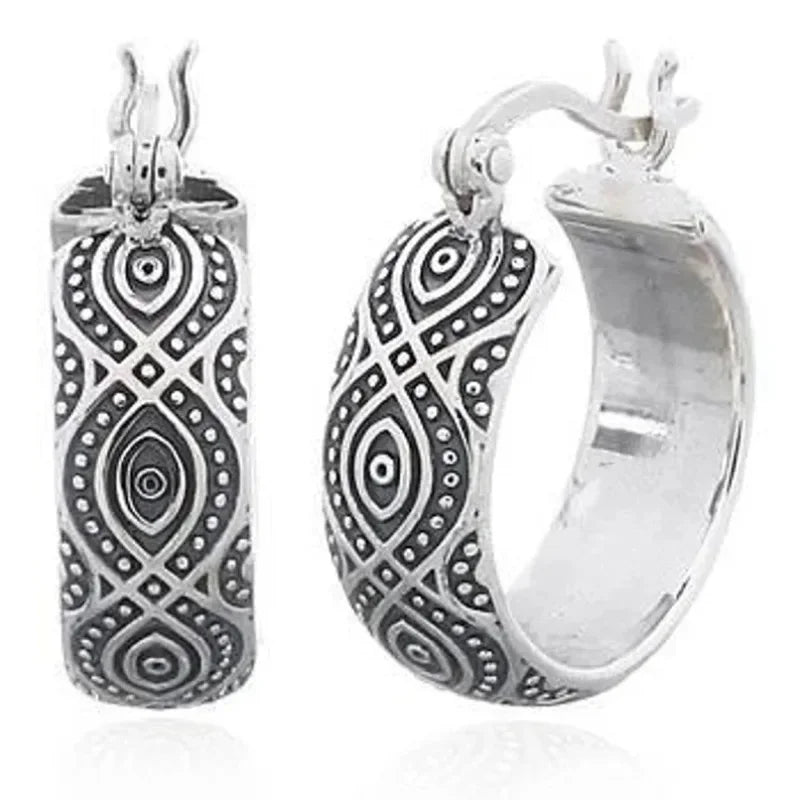 Exotic Style Carving Pattern Hoop Earrings Classic Silver Plated Bohemian Style Women's Earrings Fashion Jewelry...