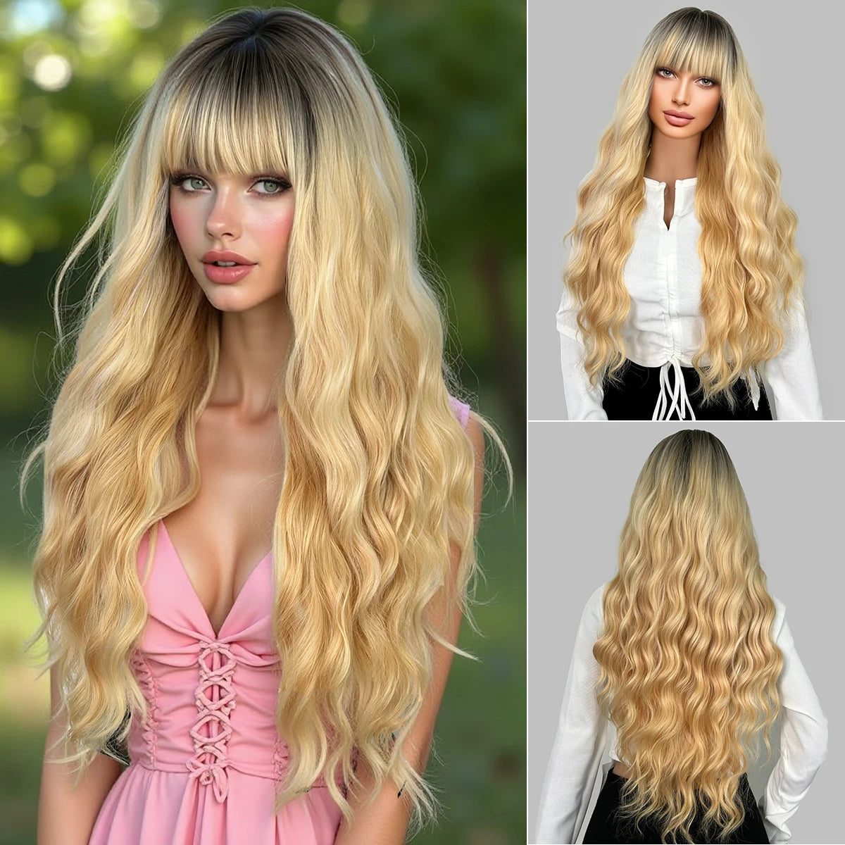 28 Inch Synthetic Women's Wig Light Brown with Highlights Long Wavy Hair Everyday Pretty Party Outfit