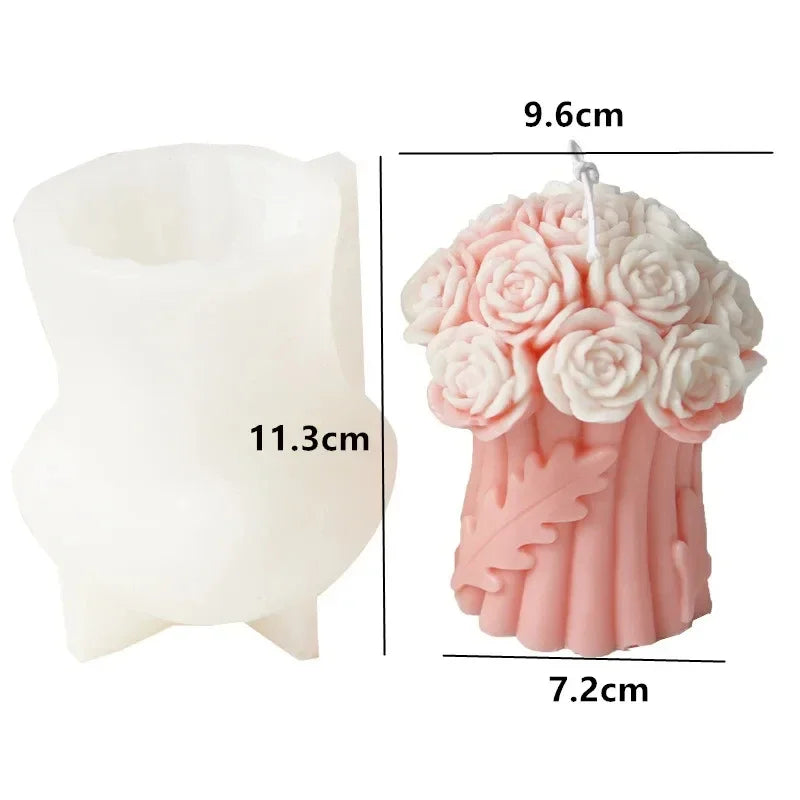 Peony Rose Bud Bouquet Candle Silicone Mold Peony Flower Clusters Candle Mould Christmas Gift Flower Bundle Resin Gypsum Molds