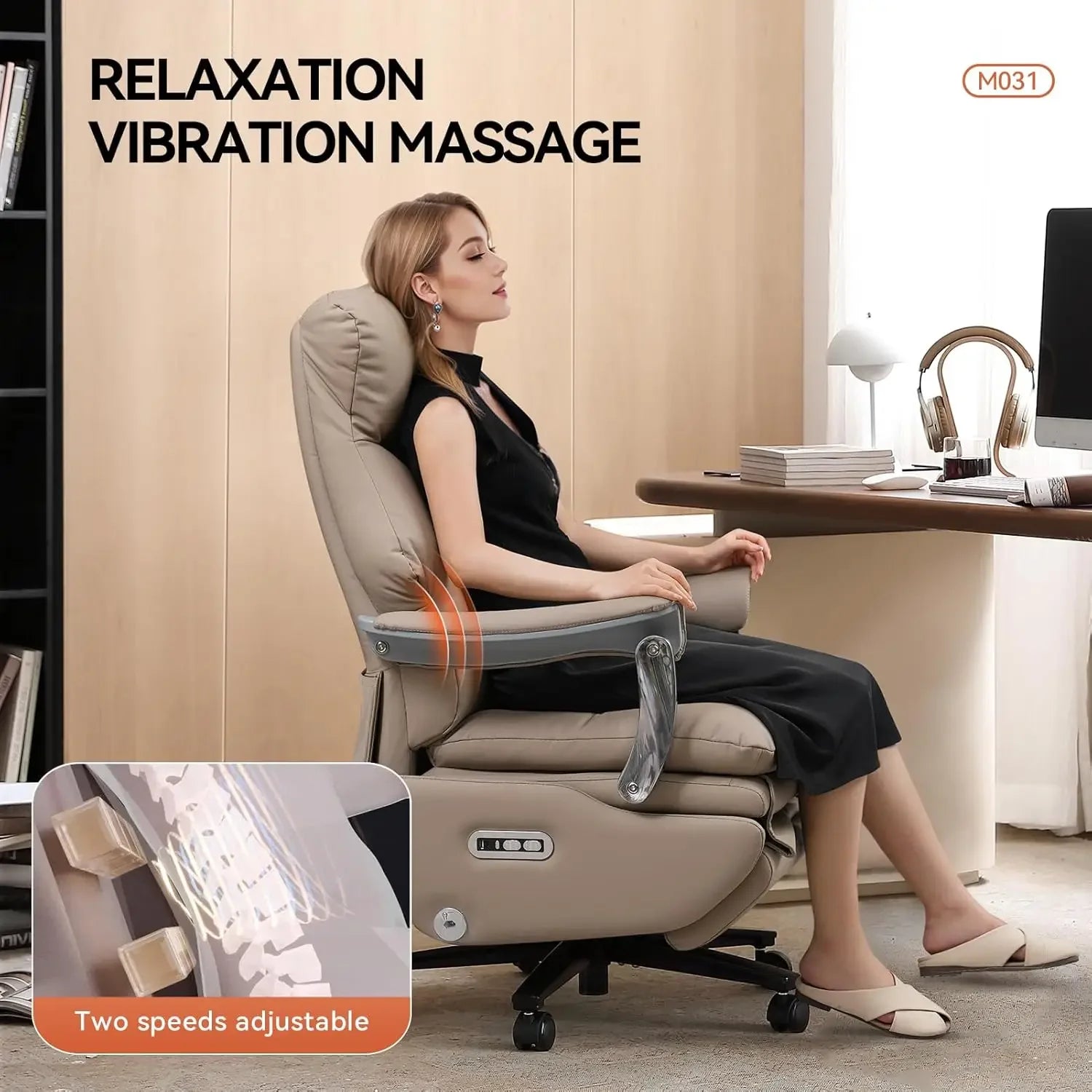 2025NEW Dual Motor Electric Genuine Leather Executive Office Chair with Foot Rest, Comfortable Reclining Office Chair with Massa - Kimlud