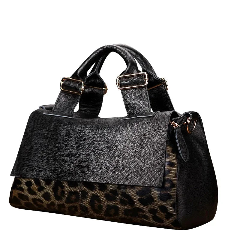 2025 Fashion Leopard Women Handbags Genuine Leather Ladies Shoulder Bags Female Brand Luxury Real Natural Leather Crossbody Bag