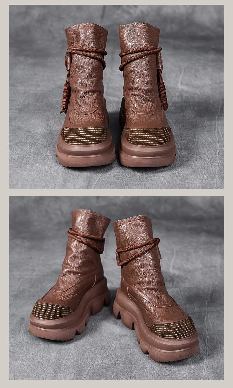DRKANOL Fashion Thick Bottom Retro boots Women Autumn Winter Thick Plush Warm Platform Wedges Heel Back Zipper Ankle Boots Lady