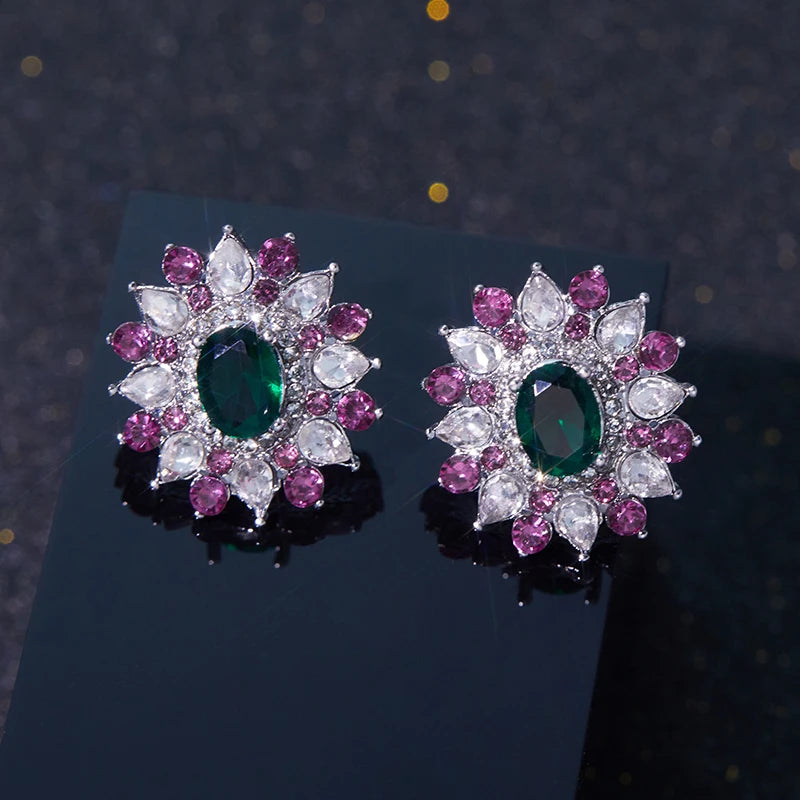 Luxurious Sweet Full Zircon Sparkling Stud Earrings for Women Fashion Flower Wedding Trendy Jewelry Party Gift...