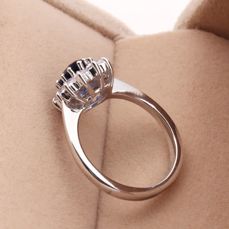 European and American New Blue Zircon Rings Luxury Fashion Jewelry Cubic Zirconia Bridal Wedding Engagement