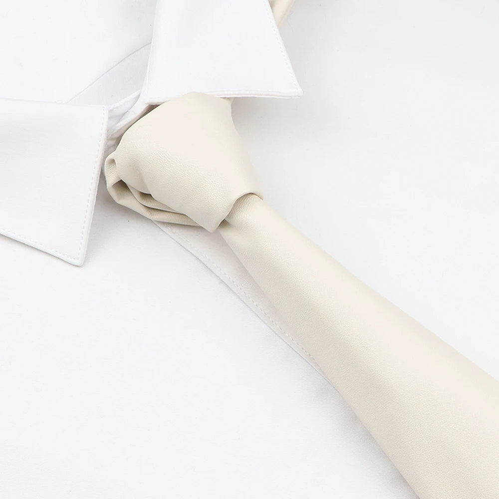 Men's New Novelty PU Leather Ties Casual Solid Colorful Red Black Blue Pink PU Neckties Necktie Wedding Business Suit...