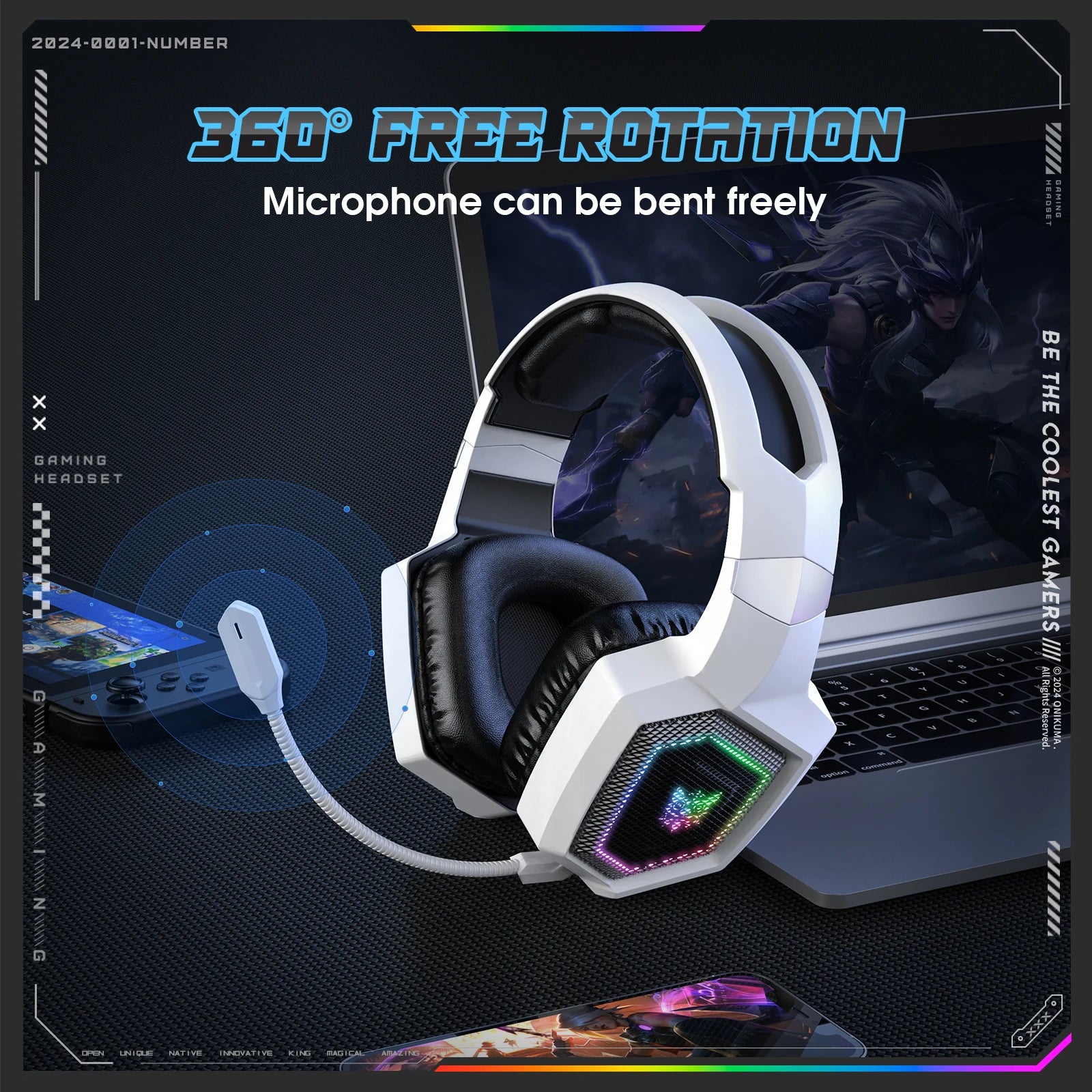 ONIKUMA 2.4GHz Wireless Gaming Headset For PS5 PS4 PC Mac Noise Cancelling Earphone Headset Gaming Headphone With Micr RGB Light