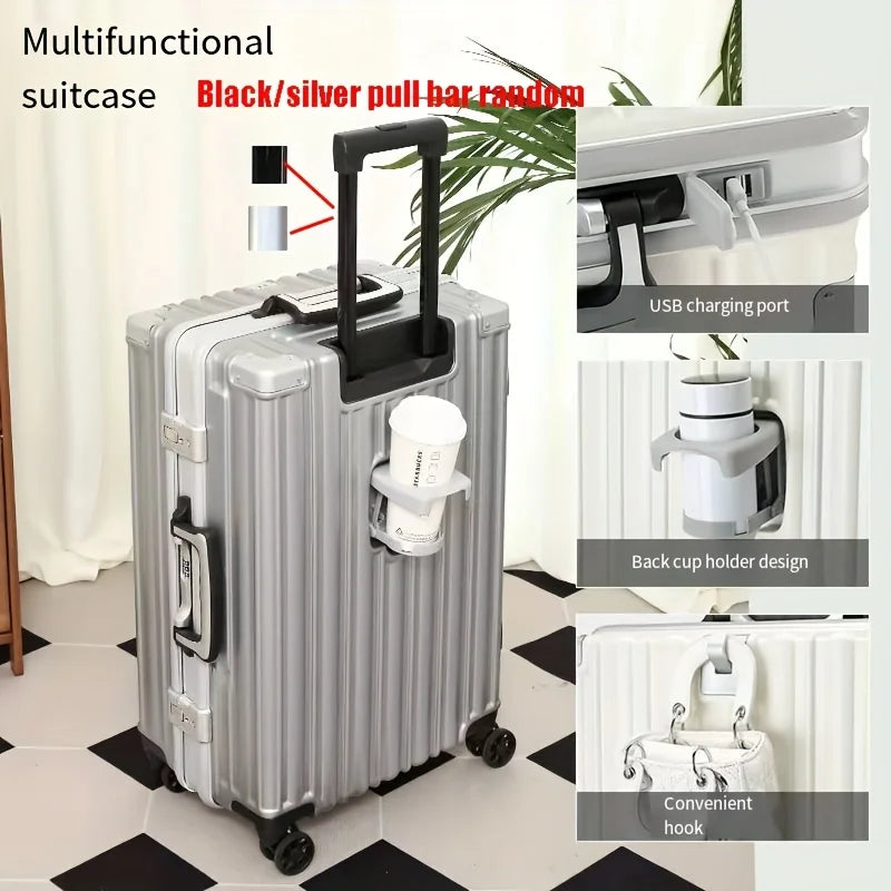 Carry On Luggage -With Aluminum Frame - 20 Inch PC Hard Shell Suitcase - With Cup Holder & USB Port And TSA Locks |...