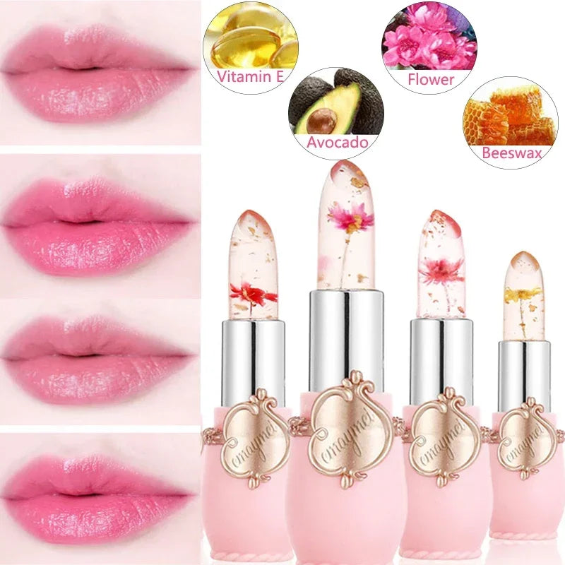 Jelly Dried Flower Color Changing Lip Balm Transparent Moisturizing Make Up Lipstick Repair Dry Cracks for Lips Care Lipgloss