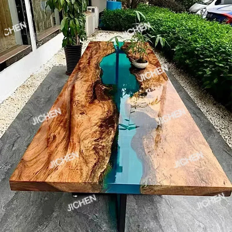 JC Resin Table Spot River Table Walnut Solid Wood Large Board Tea Table Resin Large Board Tea Gold Camphor Desk