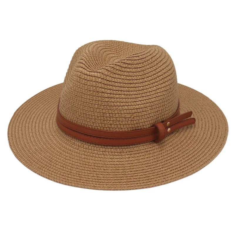 Summer Straw Sun Hat Panama Hats Grass Knitted Gift Hat Breathable Leisure Jazz Hat European American Style Straw Hat Beach Caps - Kimlud