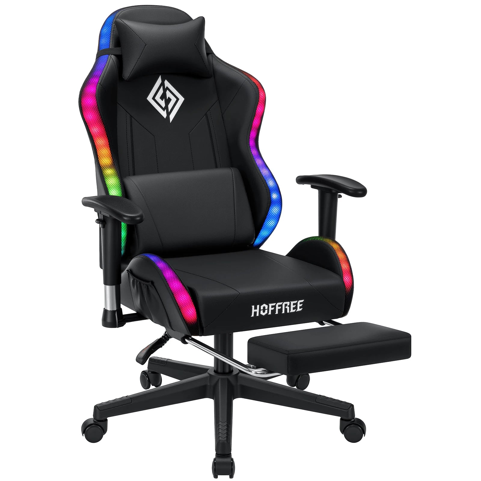 LED Gaming Chair for Children 8-15 Years, Adjustable Gamer Chair with LED Lighting, Footrest & Lumbar Support, Ergonomic PC Chai