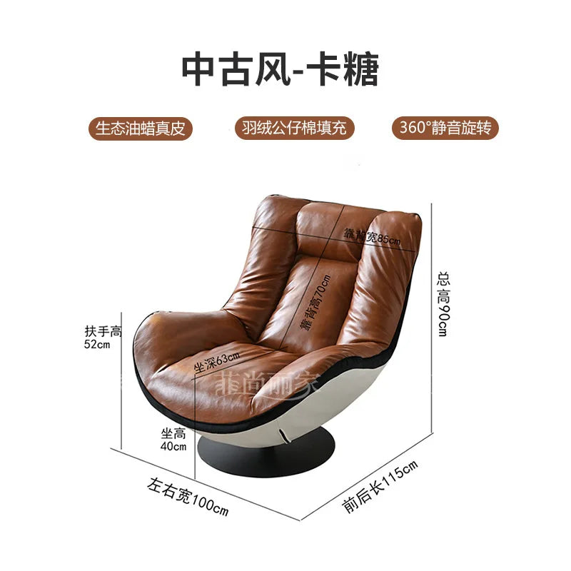 Oil wax leather single sofa chair living room balcony leather casual lazy can lie down