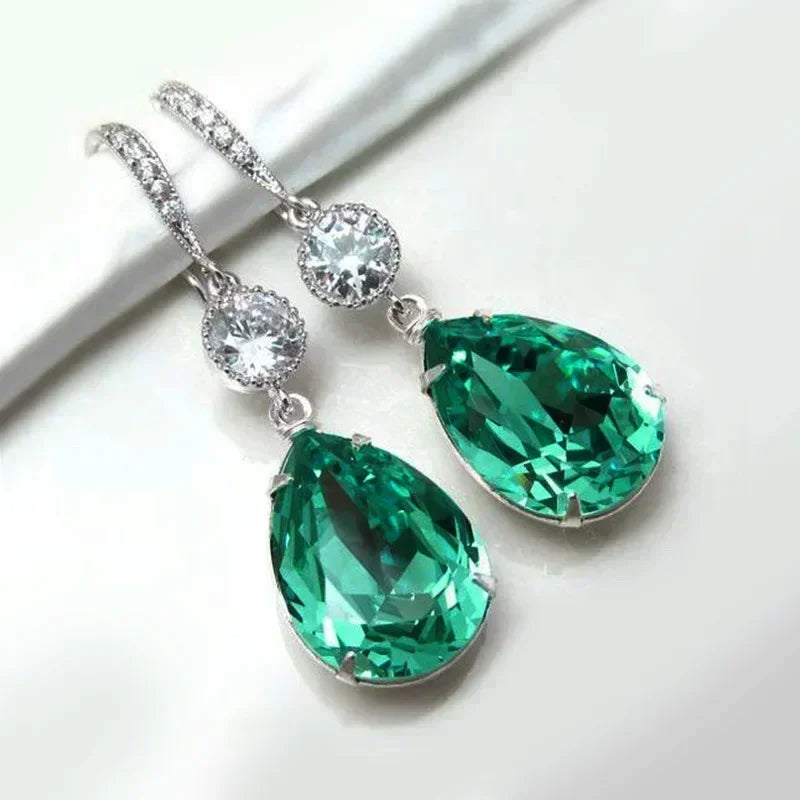 Fashionable Banquet Elegant Emerald Cubic Zirconia Earrings, High-end Inlaid Wedding Style Swaying Jewelry Accessories |...