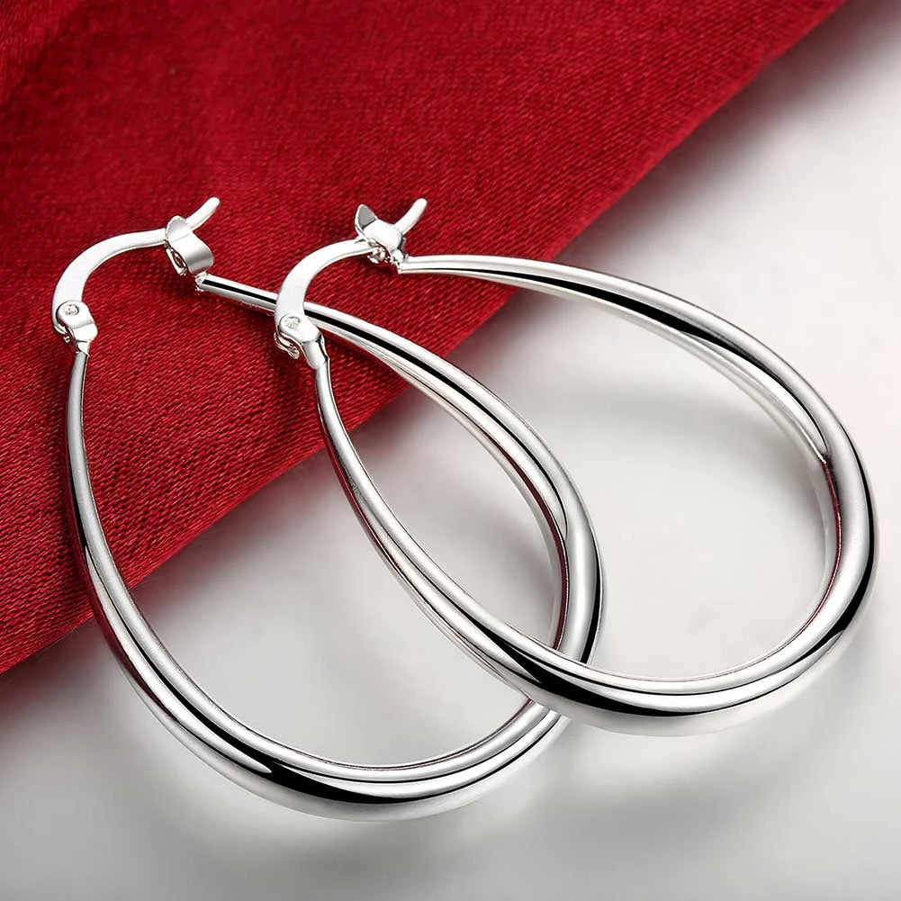 925 Sterling Silver 41MM Smooth Circle Big Hoop Earrings For Women Fashion Party Wedding Accessories Jewelry Christmas...
