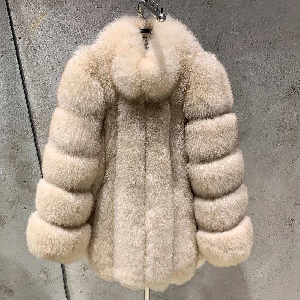 Long Fox Fur Coats Wholesale Winter Female Natural Fox Fur OutWear Full Pelt Real Fox Fur Jackets with Long Sleeve 909