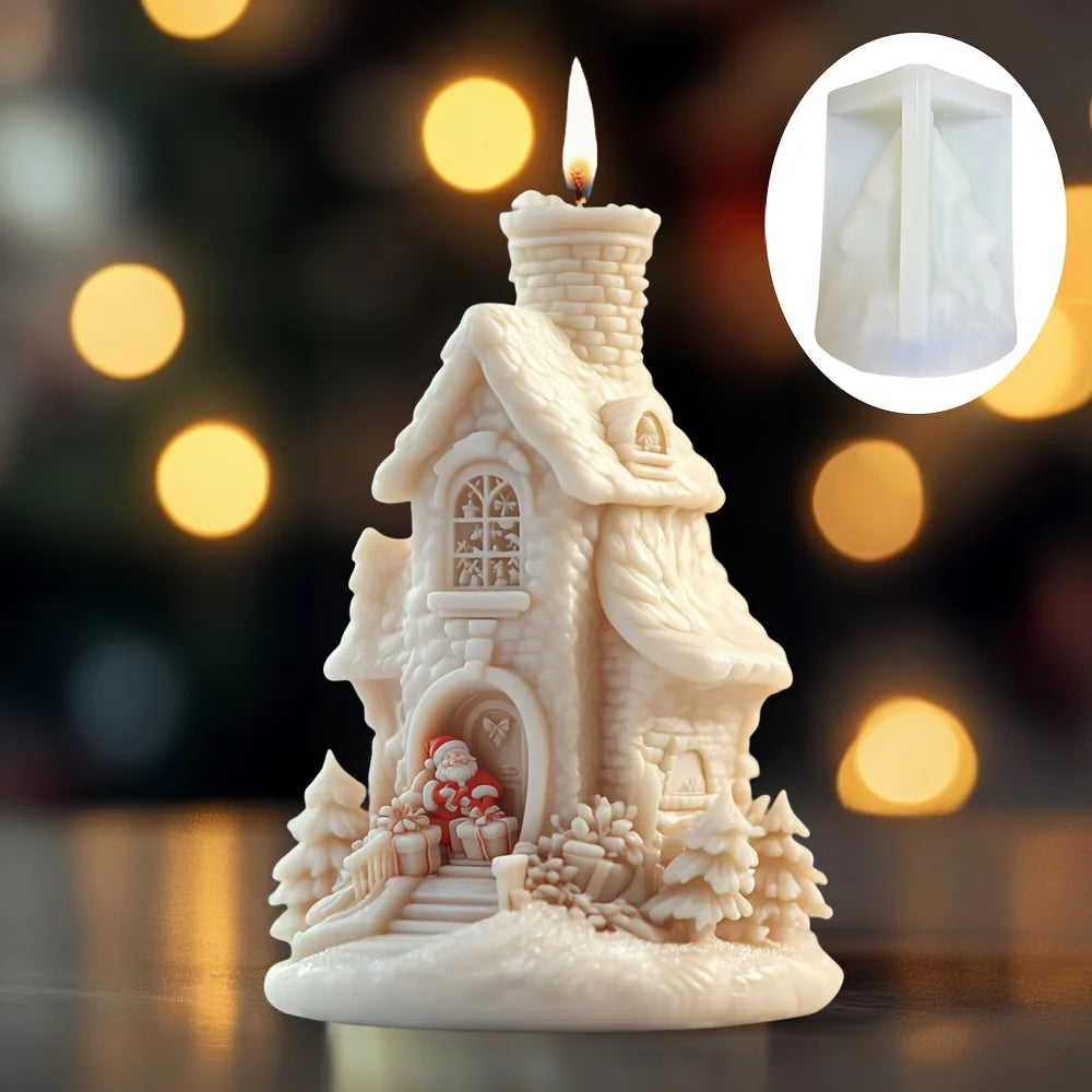2025 Christmas House Fragrance Candle Silicone Mold Santa Claus Santa Claus Knocking On Door Giving Gifts Resin Plaster Molds