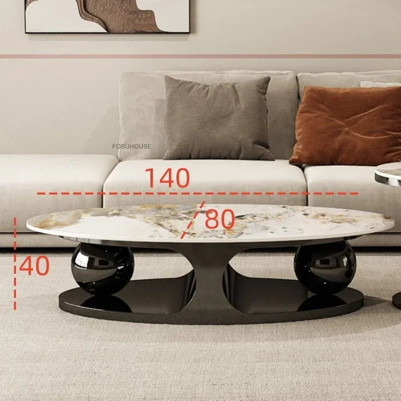 Italian Bright Rock Plate Coffee Tables Nordic Living Room Furniture Home Iron Art Corner Table Light Luxury Oval Side...