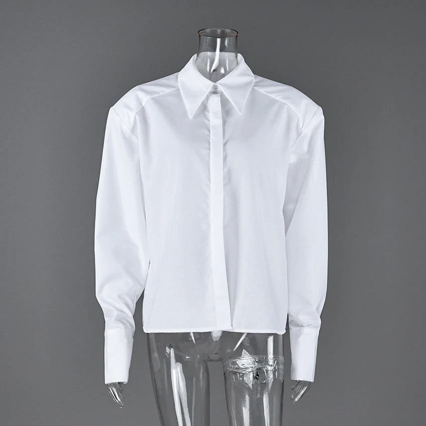 Linad Casual White Puff Sleeve Shirts Female Office Lady Blue Single-Breasted Woman Blouse 2026 Street Chic Lapel Tops...