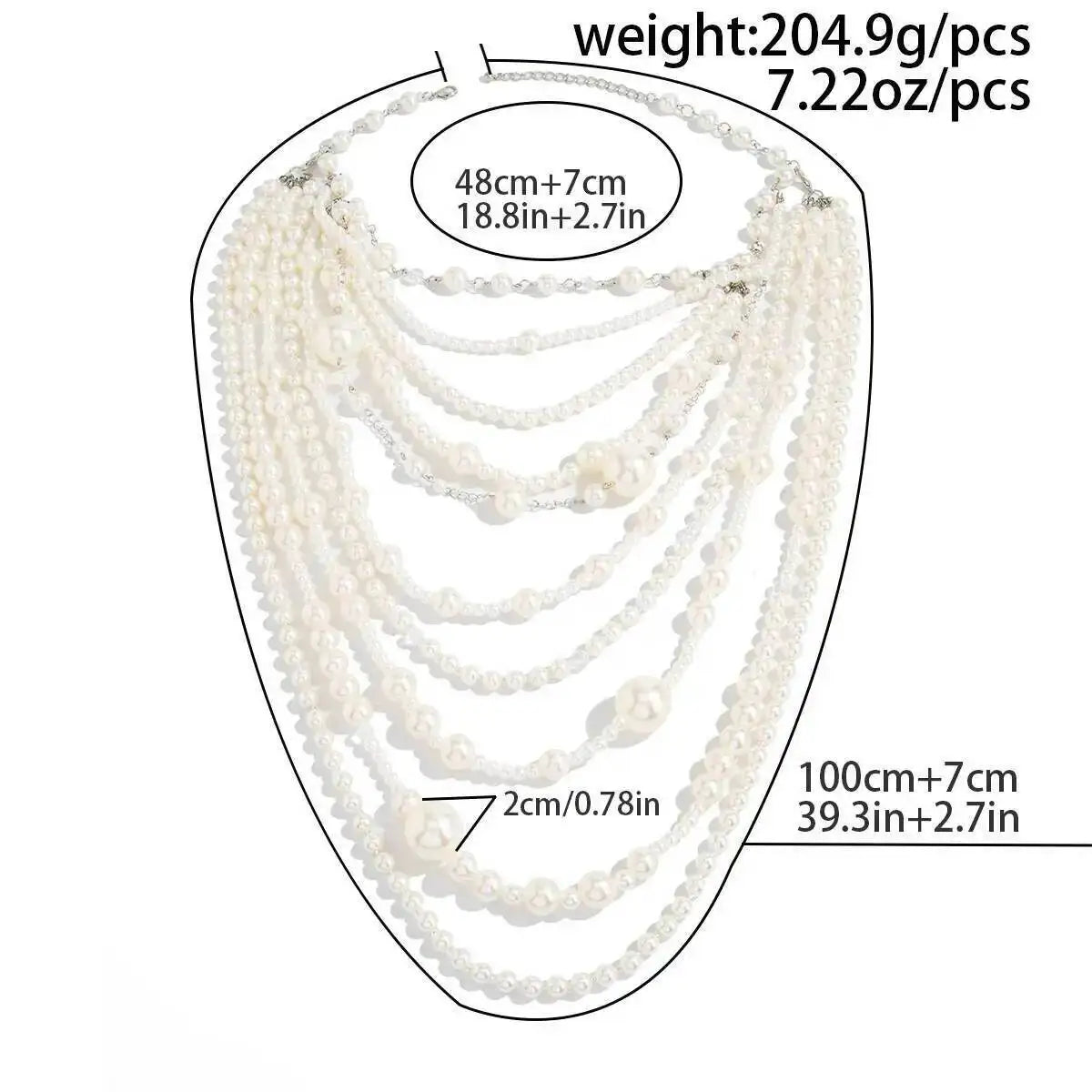 SHIXIN Exaggerated Multi-layer Imitation Pearl Choker Necklace Women Luxury Long Tassel Pendant Sweater Chain Bridal Wed Jewelry