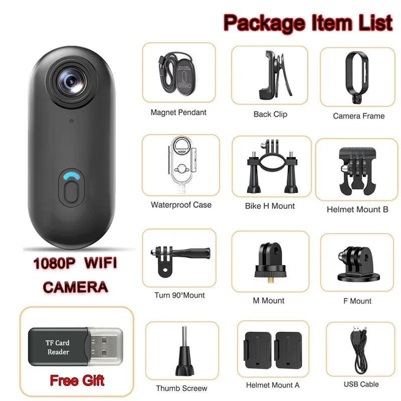 Pocket 4K Mini Camera Magnetic Wearable Cam with Waterproof Shell WiFi Bike Motorcycle Camera Friendly for Casual Cycling Vlog
