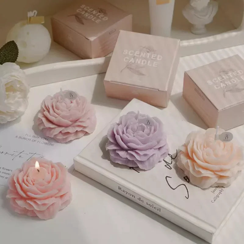 Creative Peony Candle Floral Fragrance Mothers Day Gift Idea Handmade Soy Wax Aromatherapy for Home Decor Favor Present