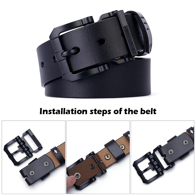 BISON DENIM Belts for Men Pin Buckle Cowhide Belt with High Quality Vintage Strap Casual All-Match Outfits Men's Jeans Belt - Kimlud