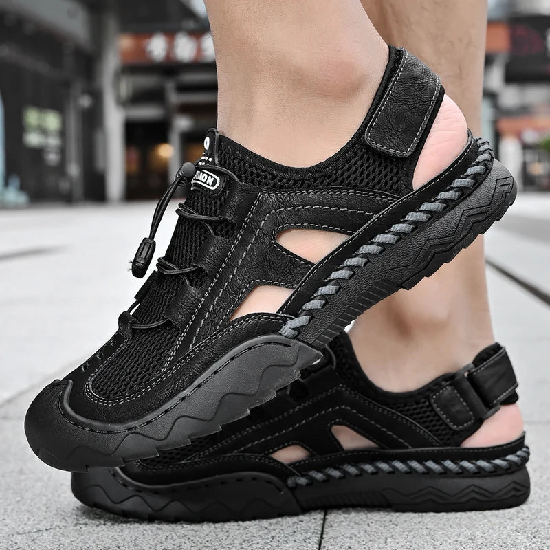 New Mens Sandals Summer Breathable Mesh Sandals Men Outdoor Casual Lightweight Beach Sandals Fashion Men Shoes Large Size 38-46 - Kimlud