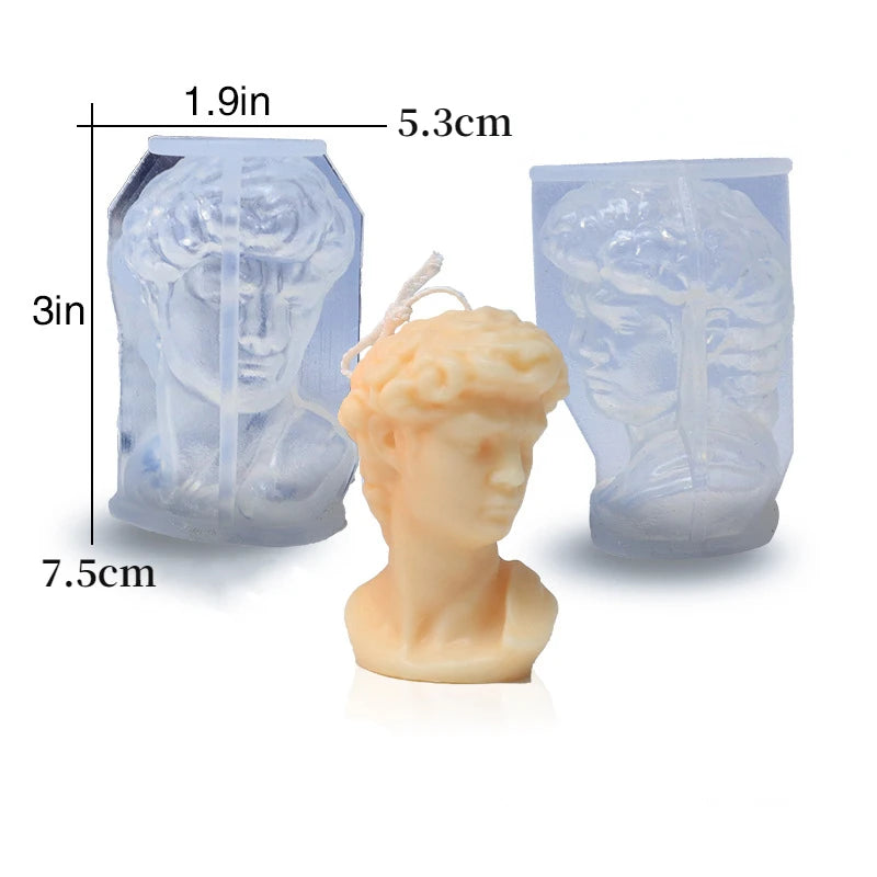 Small David Silicone Candle Mold 3D Portrait Human Candle Making Soap Clay Plaster Resin Mould Home Craft Decorative Gifts