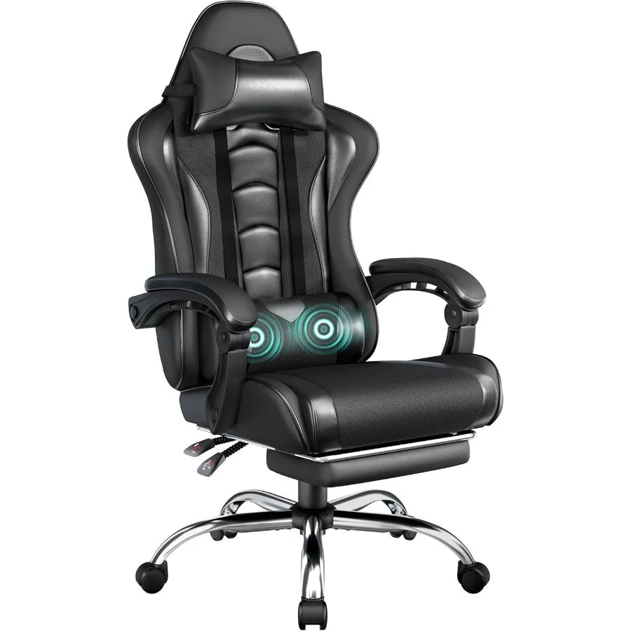 Ergonomic Gaming Chair with Builtin Massage Lumbar Support and Adjustable Footrest for Extended Gaming and Work Sessions Height
