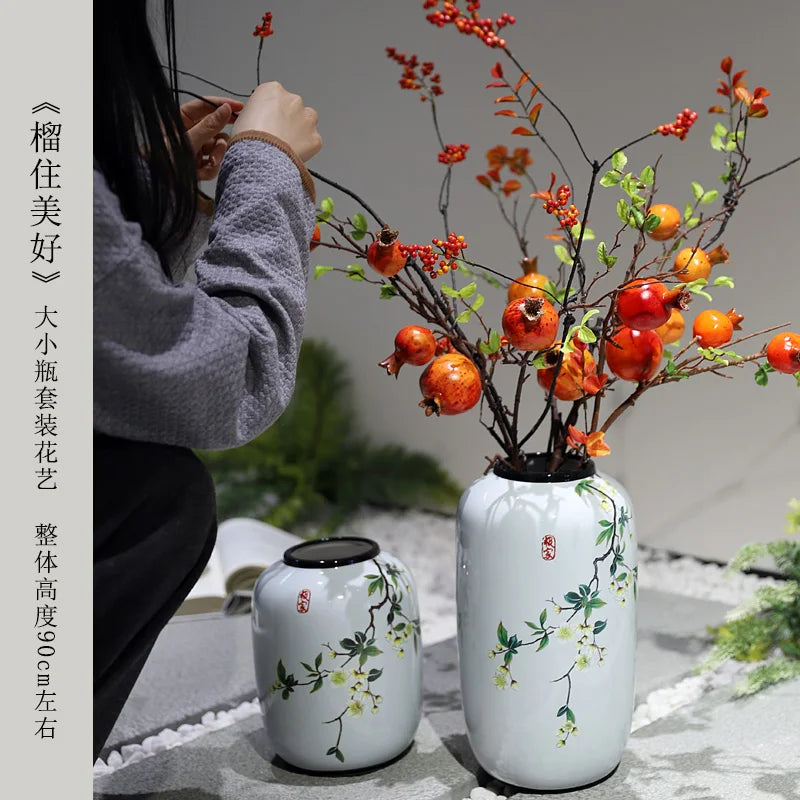 Chinese ceramic vase ornament, living room entrance floral art, home hydroponics creative simple round housewarming gift flower