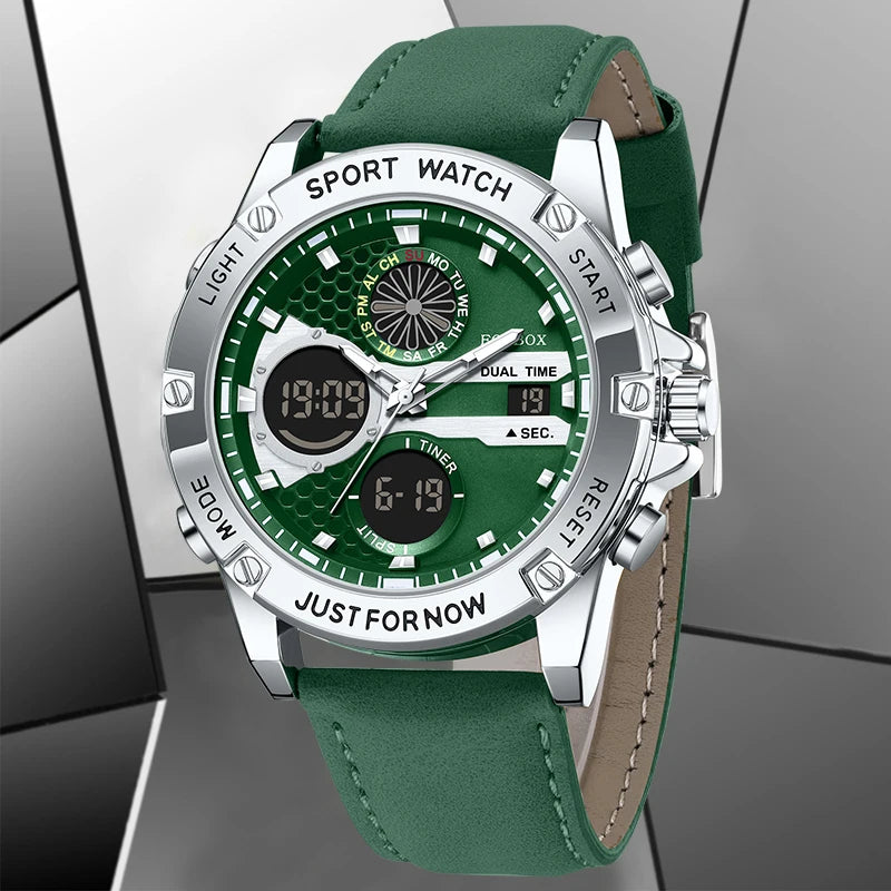 LIGE FOXBOX Fashion Electronic Watches for Men Leather Military Casual Sports Waterproof Dual Digital Display Quartz Chronograph - Kimlud