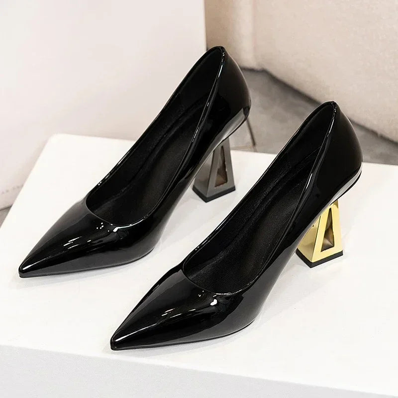 Pointed Toe Special Heel High Heels Women's Light Mouth Sexy Explosive Patent Leather Versatile Single Shoes