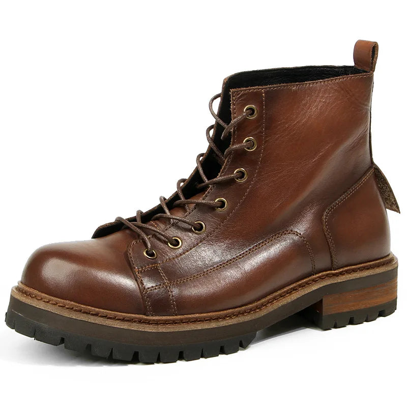 Durable Goodyear-Welted Motorcycle Rugged Heritage Boots Vintage Oil Genuine Leather Punk For Men Cowhide High-Cut Shoes