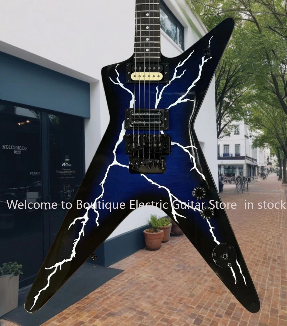 Deep blue 6-string electric guitar, tiger-patterned soundboard, rosewood fingerboard, good sound quality, gift guitarra...