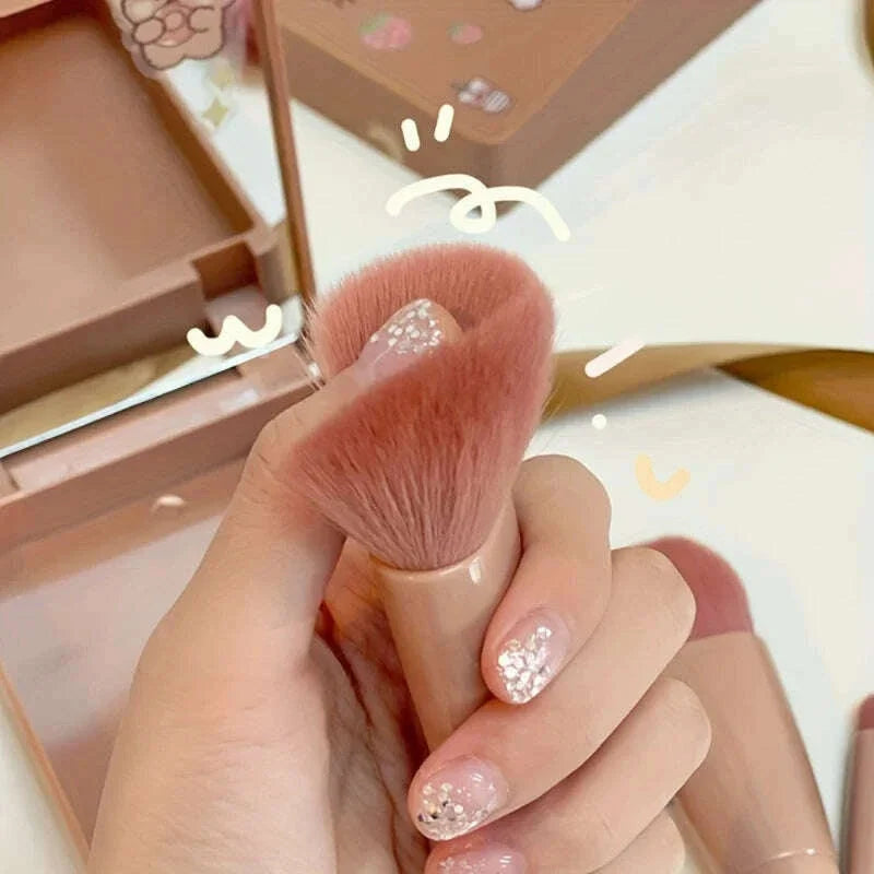 5Pcs Portable Makeup Brush Set With Mirror -  Foldable Travel Kit ,Mini Makeup Brush Set Travel Makeup Brush Set