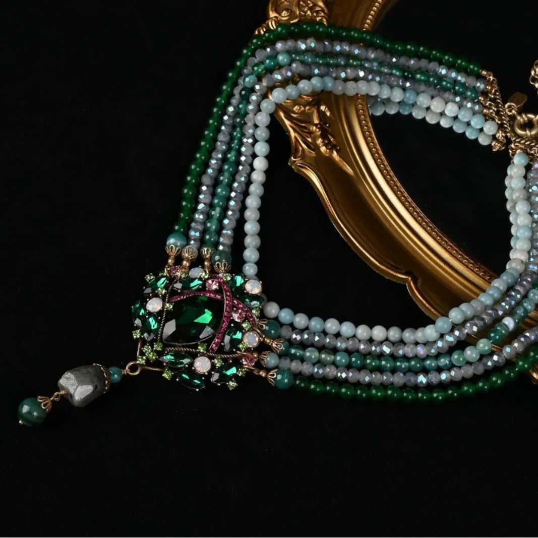 Retro luxury palace style Princess multi-layer glass agate bead necklace accessories