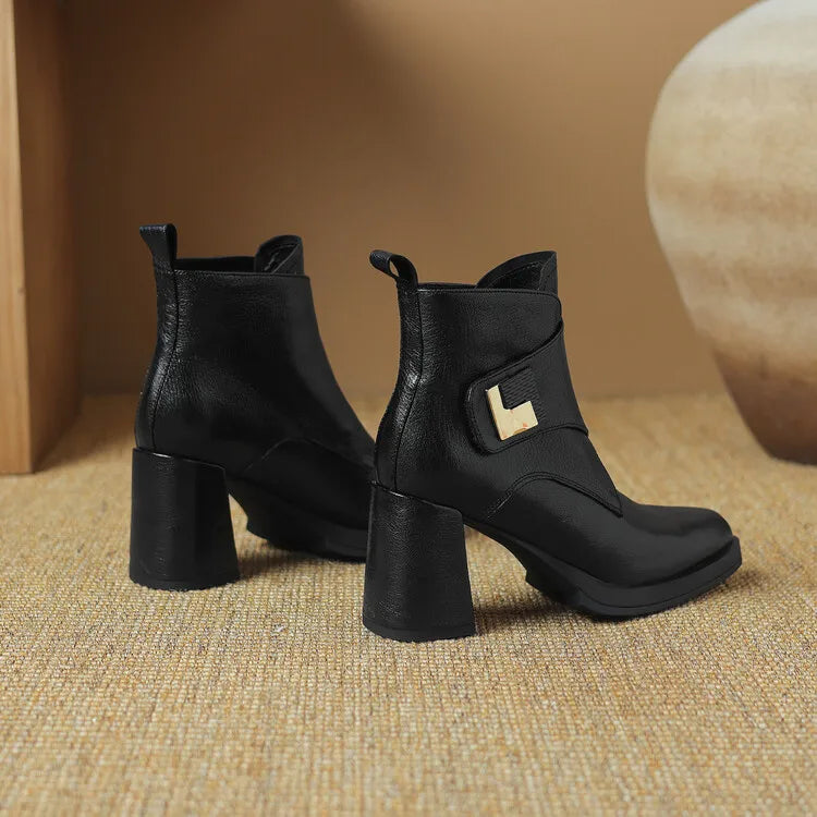 NEW Autumn/Winter Women Boots Genuine Leather Shoes for Women Pointed Toe Chunky Heel Shoe High Heel Modern Boots Platform Shoes