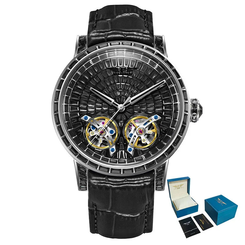 Mechanical Watch Men PINDU Design Top Luxury Double Flying Wheel Watch Sapphire Glass Waterproof Diamond Watch Leather...