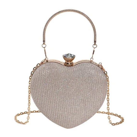 Evening Clutch Bag Women Bag Shiny Handbag Heart Shape Metal Clutches Bag Fashion Chain Shoulder Crossbody Bag Luxury Lady Purse
