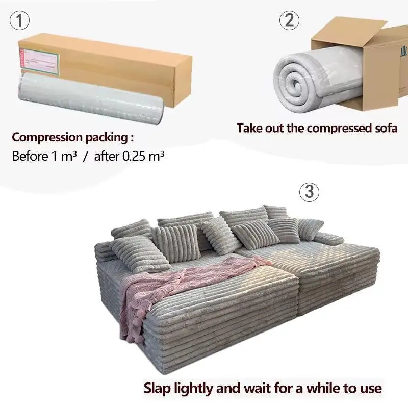 2025 New Vacuum Compression Shar Pei Dog Sofa Italian Minimalist Lazy Sofa Thick Striped Cloud Velvet Villa Large Sofa...