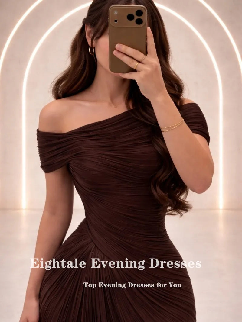 Eightale Evening Dresses One Shoulder Pleats Floor Length Customized Crepe Champagne Mermaid Prom Party Gown vestido de fiesta