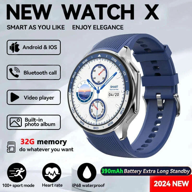 2025 New For Man DT Watch X Smart Watch Men 32GB Memory AMOLED HD Screen Bluetooth Call NFC Heart rate waterproof SmartWatch