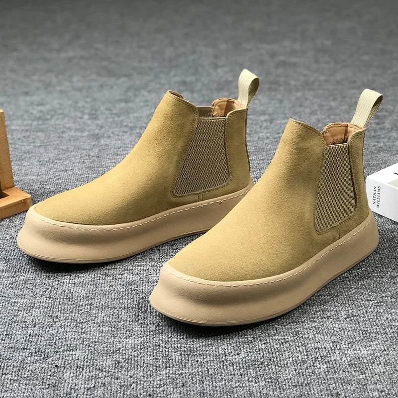 Men Thick Soled Suede Short Boots Retro Autumn Winter Comfortable Fashionable Height Increasing Boots for Casual Young People