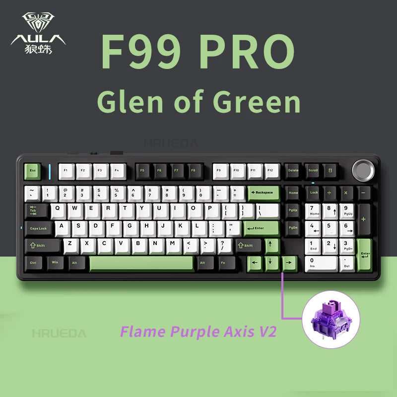 Aula F99 Pro Mechanical Keyboard Bluetooth 5.0/2.4g Wireless/Wired 100 Keys Pbt Keycaps Hot Swap Gasket Customized Game Keyboard